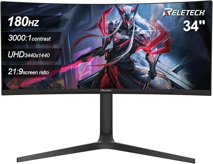 34 Inch Ultrawide Curved 180Hz Gaming Computer Monitor,1500R PC Screen 21:9 WQHD (3440x1440),100% sRGB,Adaptive Sync,3000:1 Contrast Ratio,DP,HDMI Compatible with Wall mounting-(R34V Horizon)