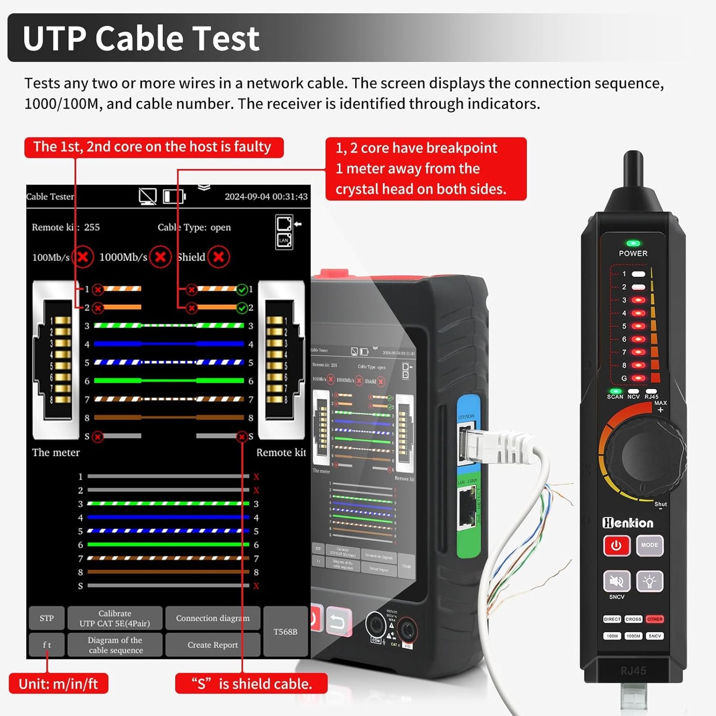 Multifunction RJ45 Network Caber Tester, UTP Cable Tester Ethernet Cable Tracer, 4" IPS Touch Screen Support Network Tools, Digital Multi-Meter, VFL,OPM, POE++ Detect,RJ45 TDR, Cable Length,NCV