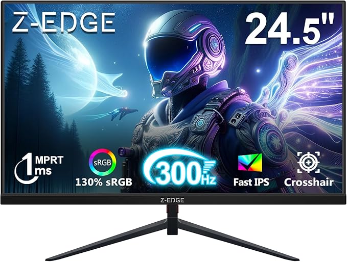 Z-Edge 24.5 inch 300Hz 280Hz 240Hz Gaming Monitor, UG25S FHD 1080p, Ultra Fast MPRT 1ms, IPS Monitor Gaming, PC Computer Monitor, 16.7M Colors, DP x2, HDMI x2