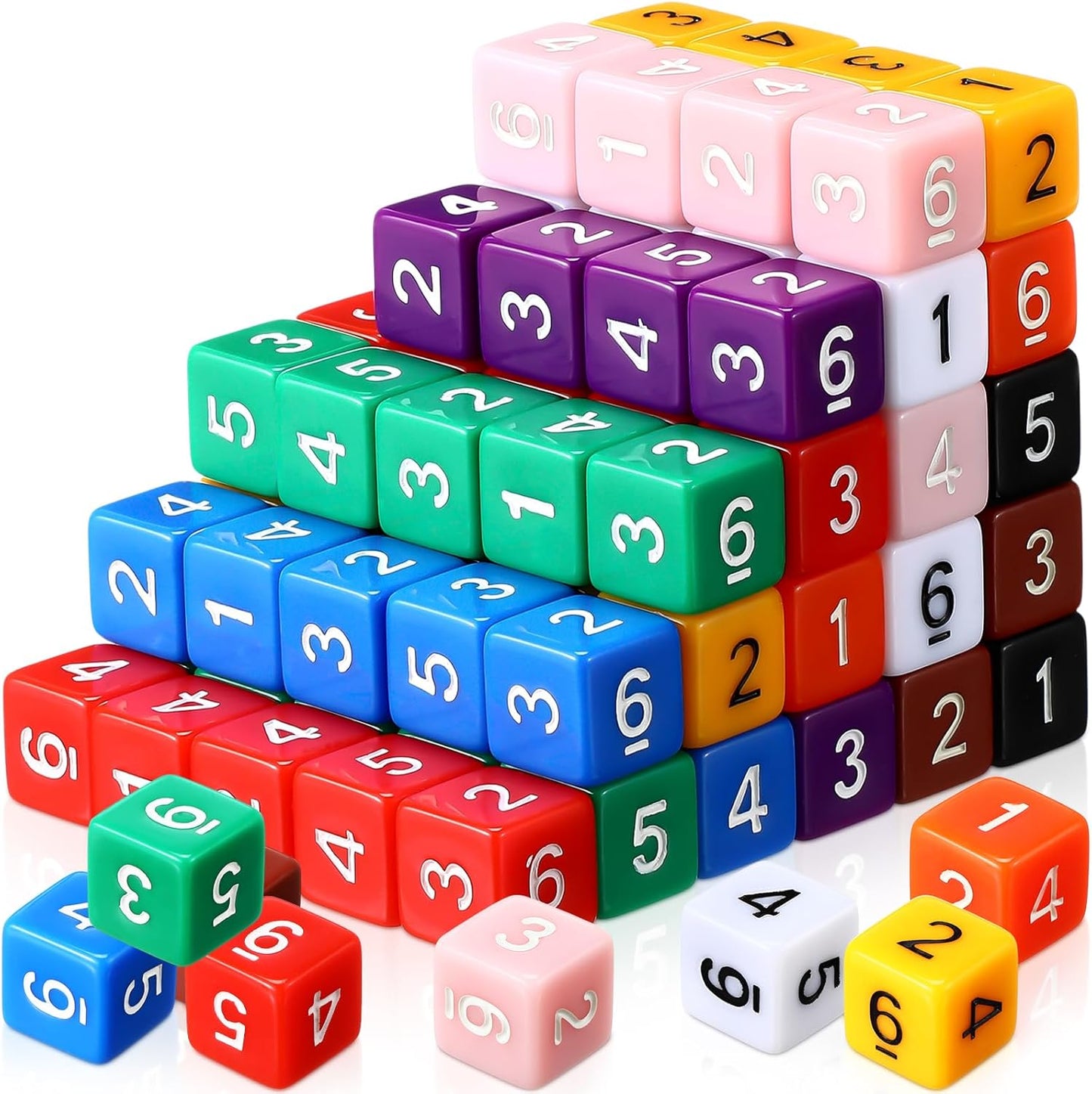 Poen 100 Pcs 16mm Dice Set Bulk, 6 Sided Standard Colored Dices with Numbers, D6 Polyhedral Games Dice for Board Games, Parties (Solid Color)