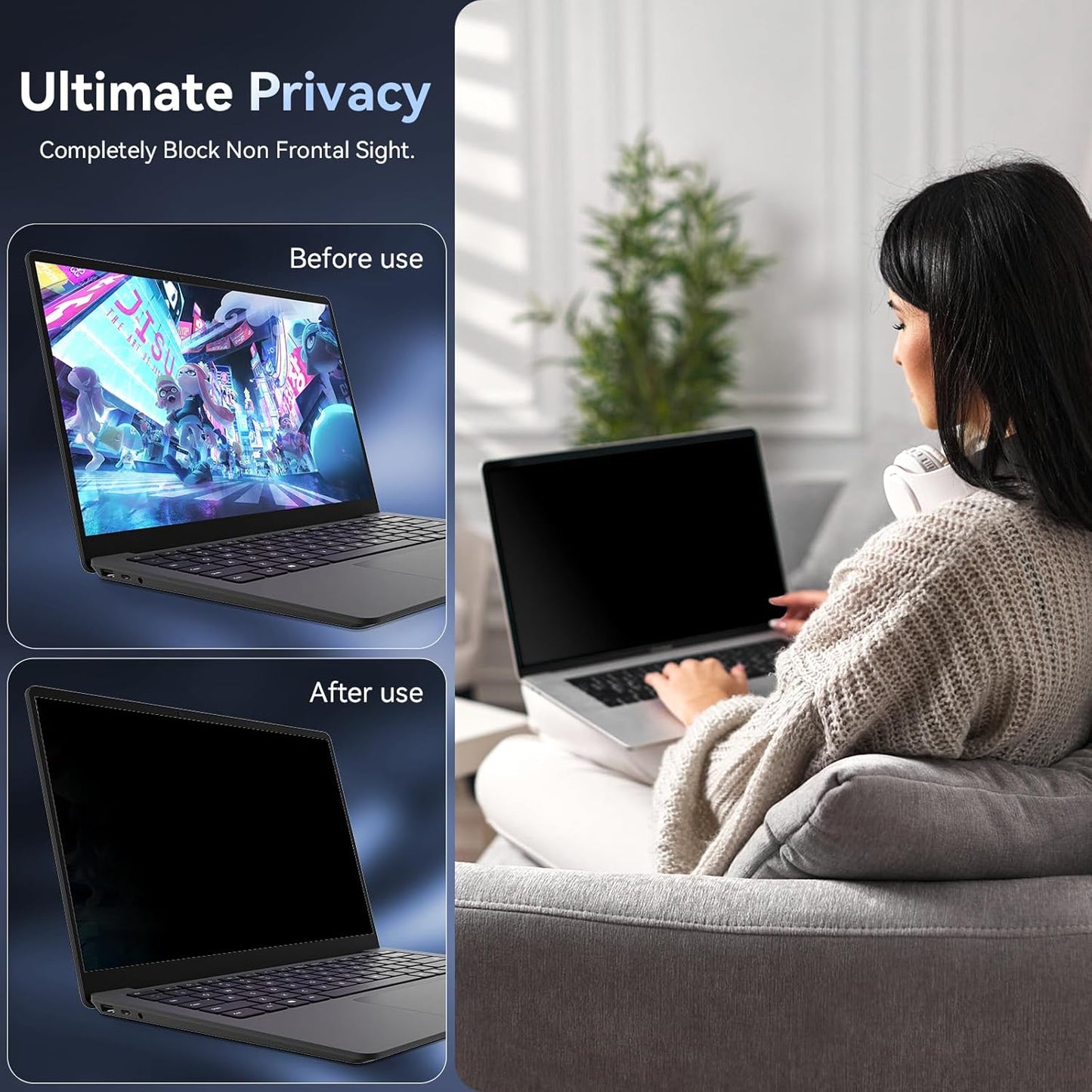 Laptop Privacy Screen 14 Inch Compatible With Lenovo Hp Dell Acer Asus Thinkpad Envy Xps, 16:9 Aspect Removable Anti Glare Blue Light Filter Protector, 14inch Computer Monitor Privacy Shield
