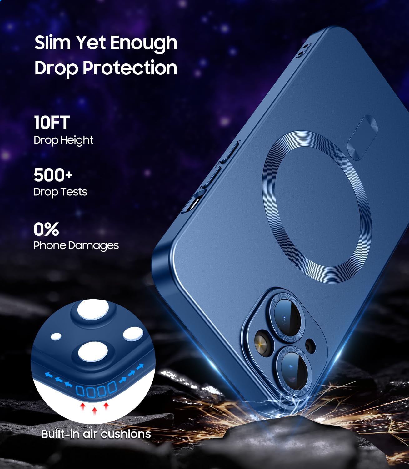 Magnetic for iPhone 14 Plus Case [Compatible with MagSafe][Built-in Camera Lens Protector] Slim Soft Silicone Bumper Shockproof Metallic Luster Phone Case (Blue)