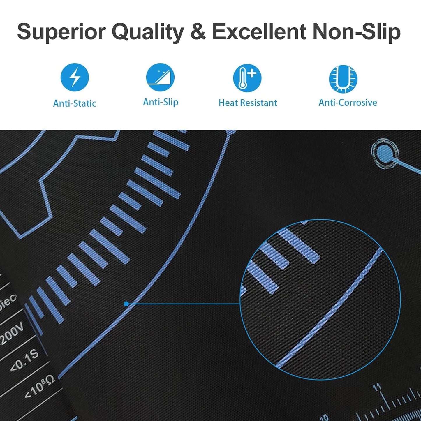 KooMall Large 48x24 Inch Anti Static Mat, Soldering Rubber Mat for PC Building, ESD Sensitive Device Repair, Assembly Work, with ESD Grounding Plug,Cord,Wrist Strap Bracelets Wristband,Heat Resistant