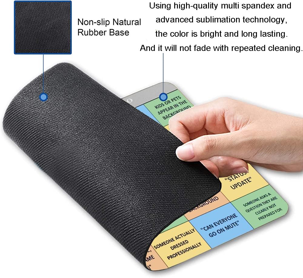 Mouse Pad, Conference Call Bingo Mouse Pad, Washable Square Cloth Mousepad for Office Laptop, Non-Slip Rubber Computer Mouse Pads for Wireless Mouse, Personalized Gift Mouse Pads for Desk