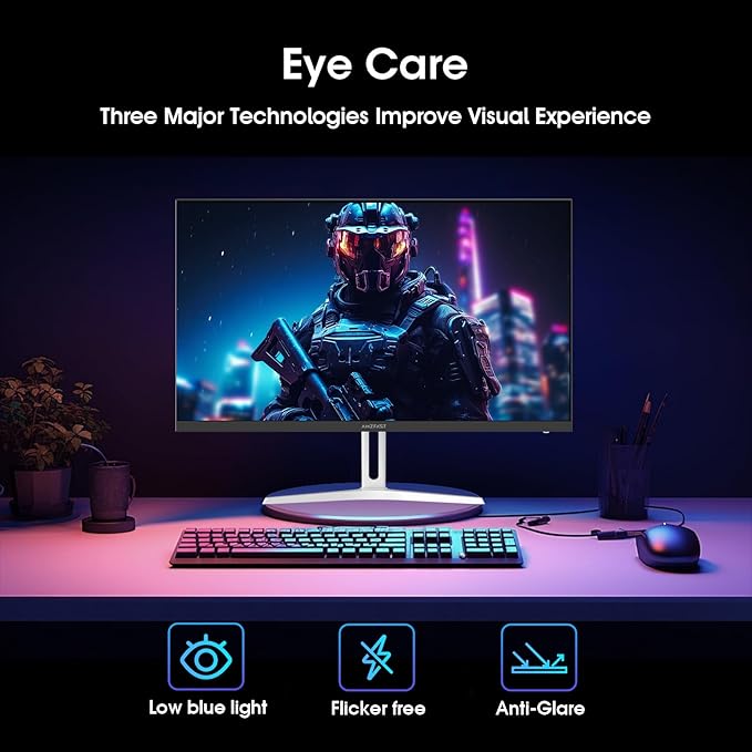 Amzfast 24 Inch Gaming Monitor 200Hz FHD 1080p Fast IPS Computer Monitor, 110% sRGB 1ms HDR Support Adaptive Sync, Eye Care VESA Mount HDMI 2.0 | Display Port 1.4 White Monitor, AMZG24X1W