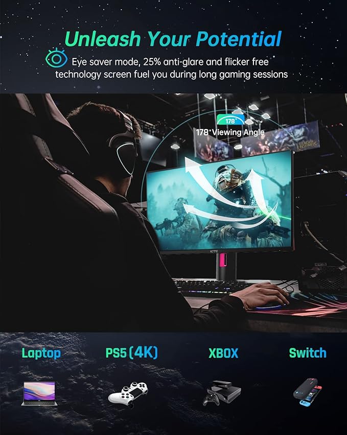 KTC 27" 1440p 170Hz Gaming Monitor, 2K QHD 1ms GTG Fast IPS, HDR, HDMI/USB C/DP, FreeSync & G-Sync, Swivel Tilt Height Pivot Adjustable, H27T22