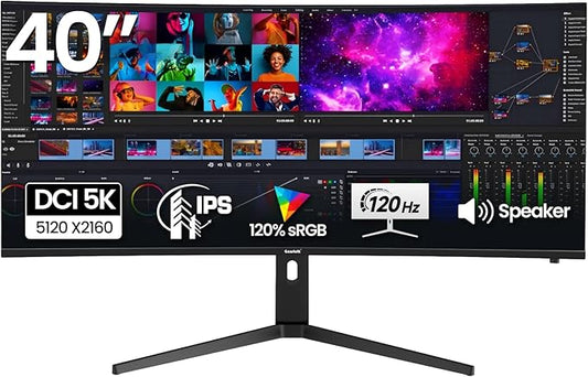 Gawfolk 40 Inch 5K Ultrawide Curved Gaming Monitor 120Hz, 5120 x 2160P IPS Computer Monitor with Built-in Speakers, 21:9, PIP/PBP, AMD FreeSync, 120% sRGB, HDMI 2.0, DP 1.4, Tilt/Height Adjustable