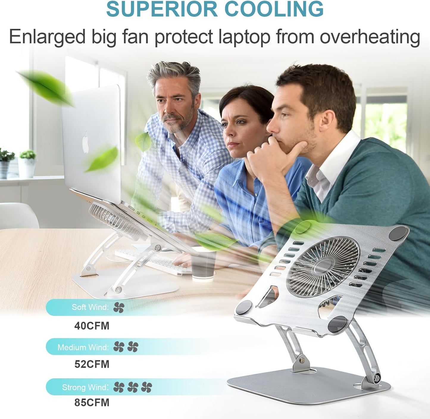 SHUWEI Laptop Cooling Stand with 3 Speed Fan, Adjustable Height & Angle, Carbon Steel Framework, Ultra-Quiet & Super Sturdy for up to 16”Laptop - Black