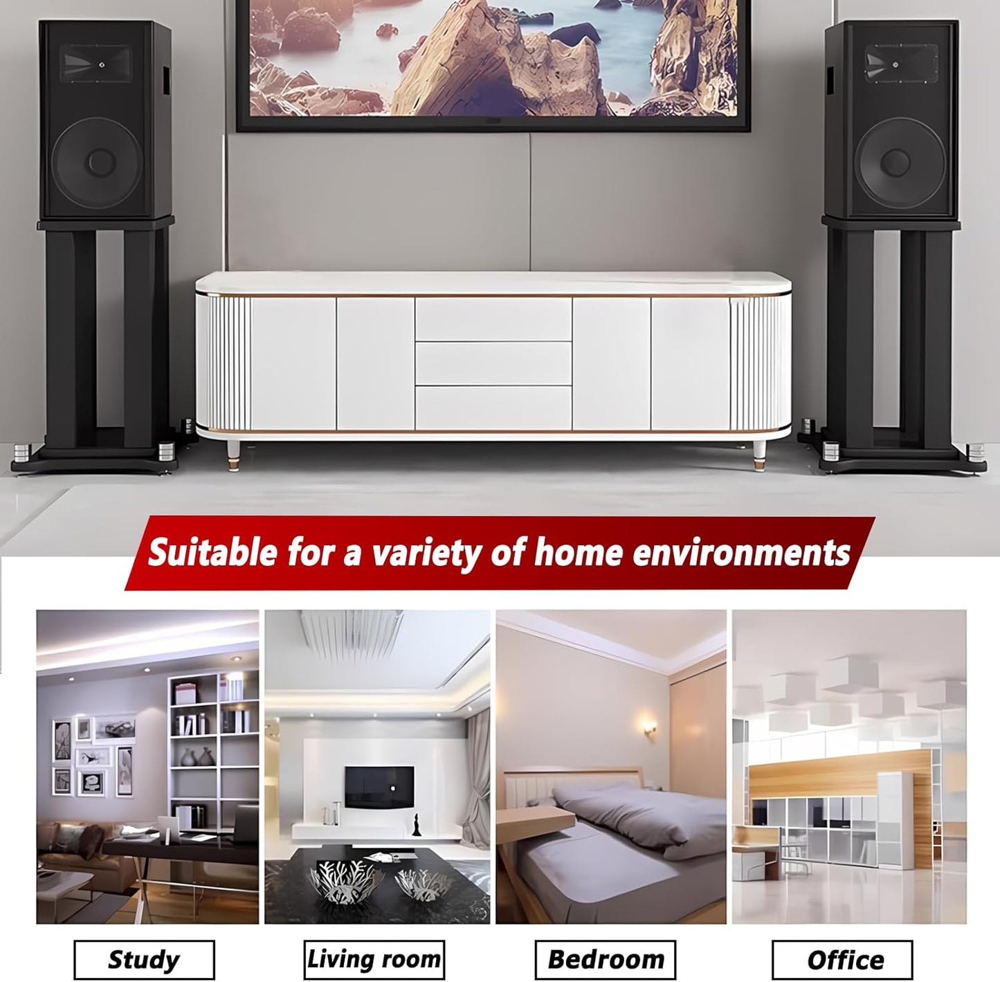 A Pair of Universal Speaker Stands, Heavy Duty Speaker Stands Holds Bookshelf Speaker Satellite Speaker Large Speaker, Vibration-Absorbing MDF Design, Holds 88lbs Speaker (Black, 20cm/7.8in)