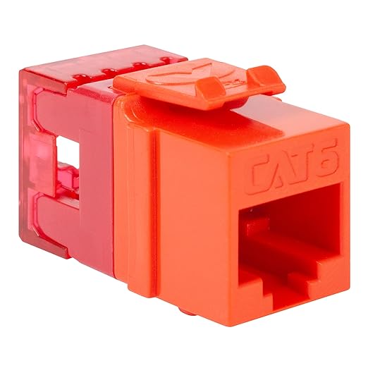ICC CAT6 Keystone Jack with Slim Profile 180 Degree Punch Down, RJ45 UL Listed PoE++ TAA Compliant for Wall Plate or Patch Panel, Works with JackEasy Termination Tool, Orange