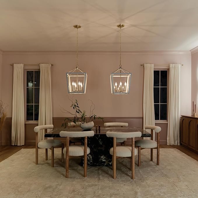 Kichler Delvin 4-Light Pendant, Updated Traditional Light with Clear Glass in Champagne Bronze and White, for Foyer, Dining Room, Living Room, Office, Bedroom, or Kitchen, 52619CPZWH