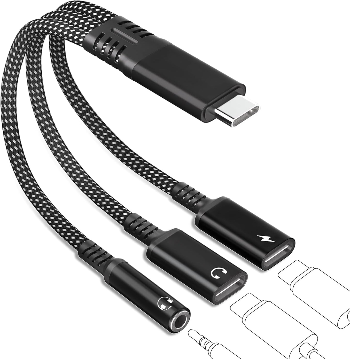 tavalmax USB C Splitter,USB C to 3.5mm Headphone and Charger Adapter,USB Type-C Digital Audio Headset/OTG Converter with 60W PD Fast Charging Dongle Cable for iPhone16/15, iPad, MacBook, Galaxy, Pixel