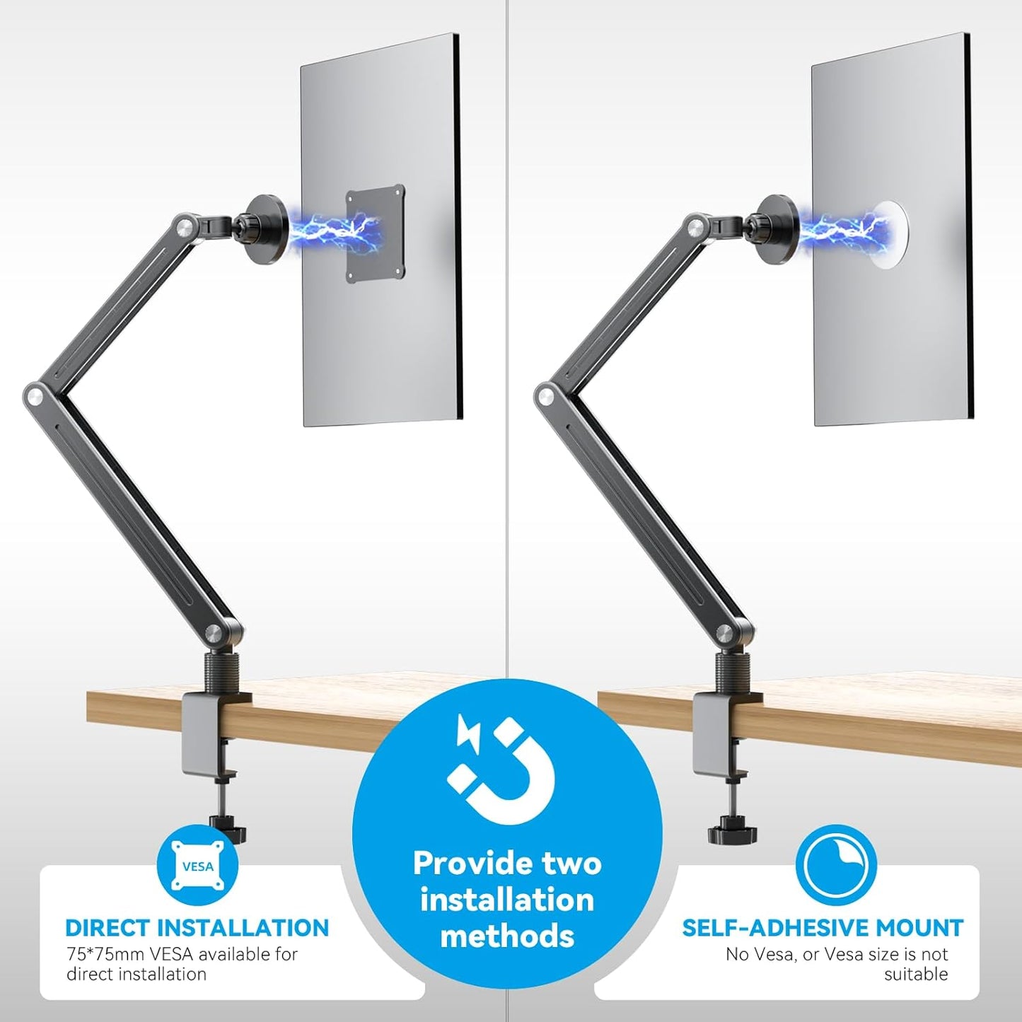 Strong Magnetic Portable Monitor Desk Clamp - 75mm VESA Mount 4.7" 15.6" 16" 17.3" 18.5 inch 360° Rotate Base Tablet Holder Arm JK07B1