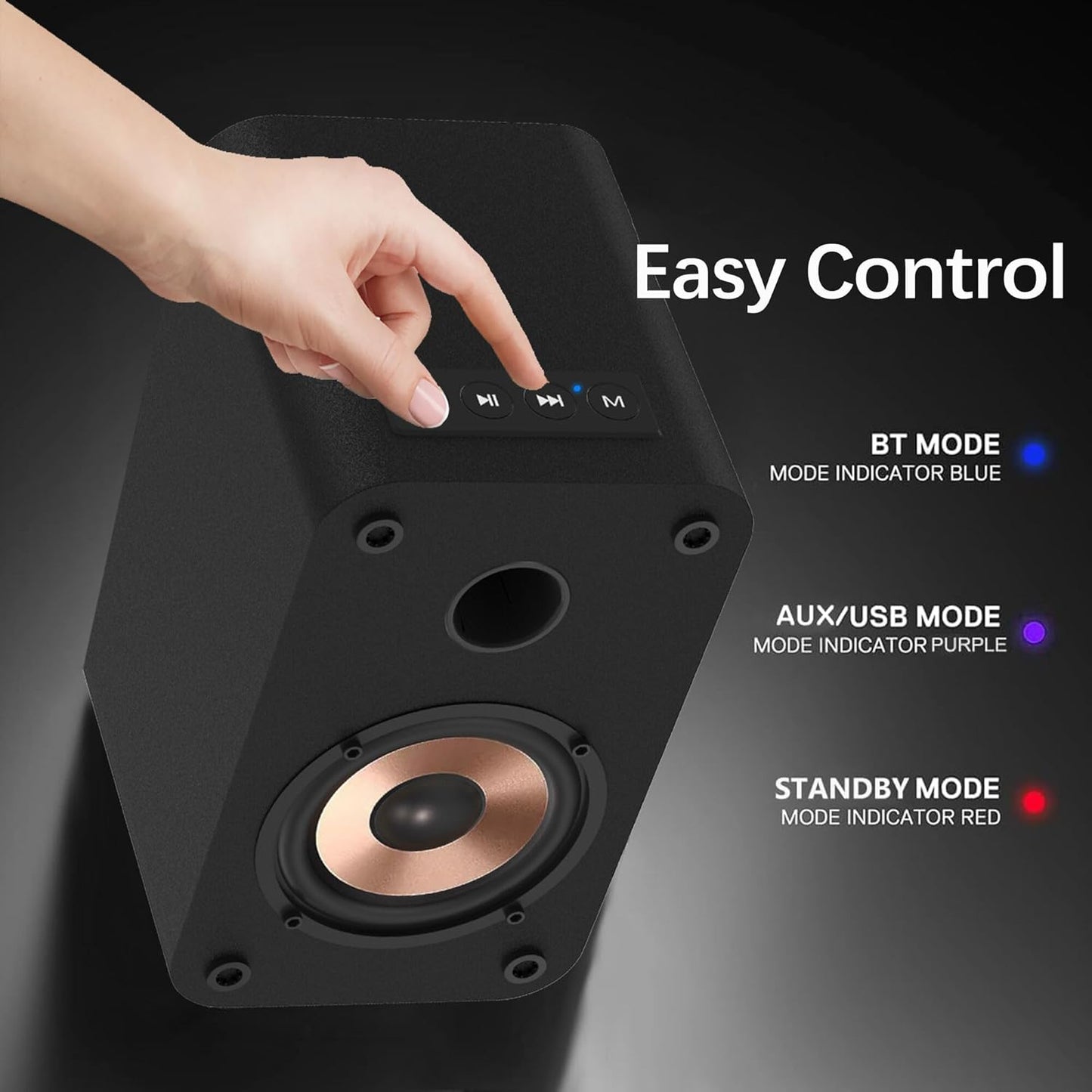 LONPOO Blueooth Computer Speakers for Desktop PC and Laptop, Plug-N-Play, 30W RMS Active Bookshelf Speaker with 3-Inch Full Range Speaker,Support USB Playback,Aux-in and 3.5mm Earphone Port