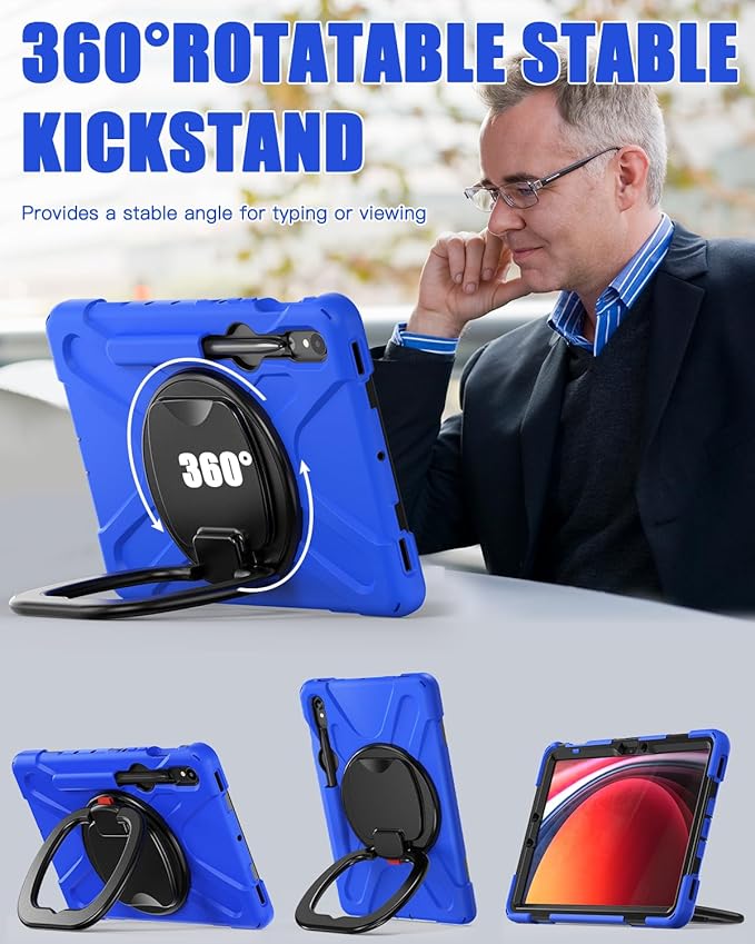 BRAECN Rugged Case for Galaxy Tab S10 Lite/S10 FE/S9 FE 10.9 Inch & S9/S8/S7 11 Inch 2025/2023 SM-X400/X520/X510/X710 | Heavy Duty Silicone Cover with Kickstand, Shoulder Strap & S Pen Holder, Blue