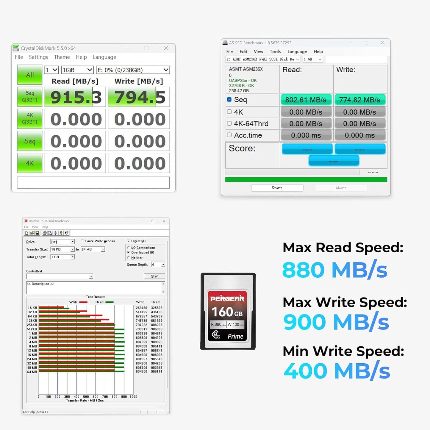 Pergear VPG200 Professional 160GB CFexpress Type A Memory Card, Up to 880MB/s Read Speed & 900MB/s Write Speed for 4K 120P,8K 30P Recording