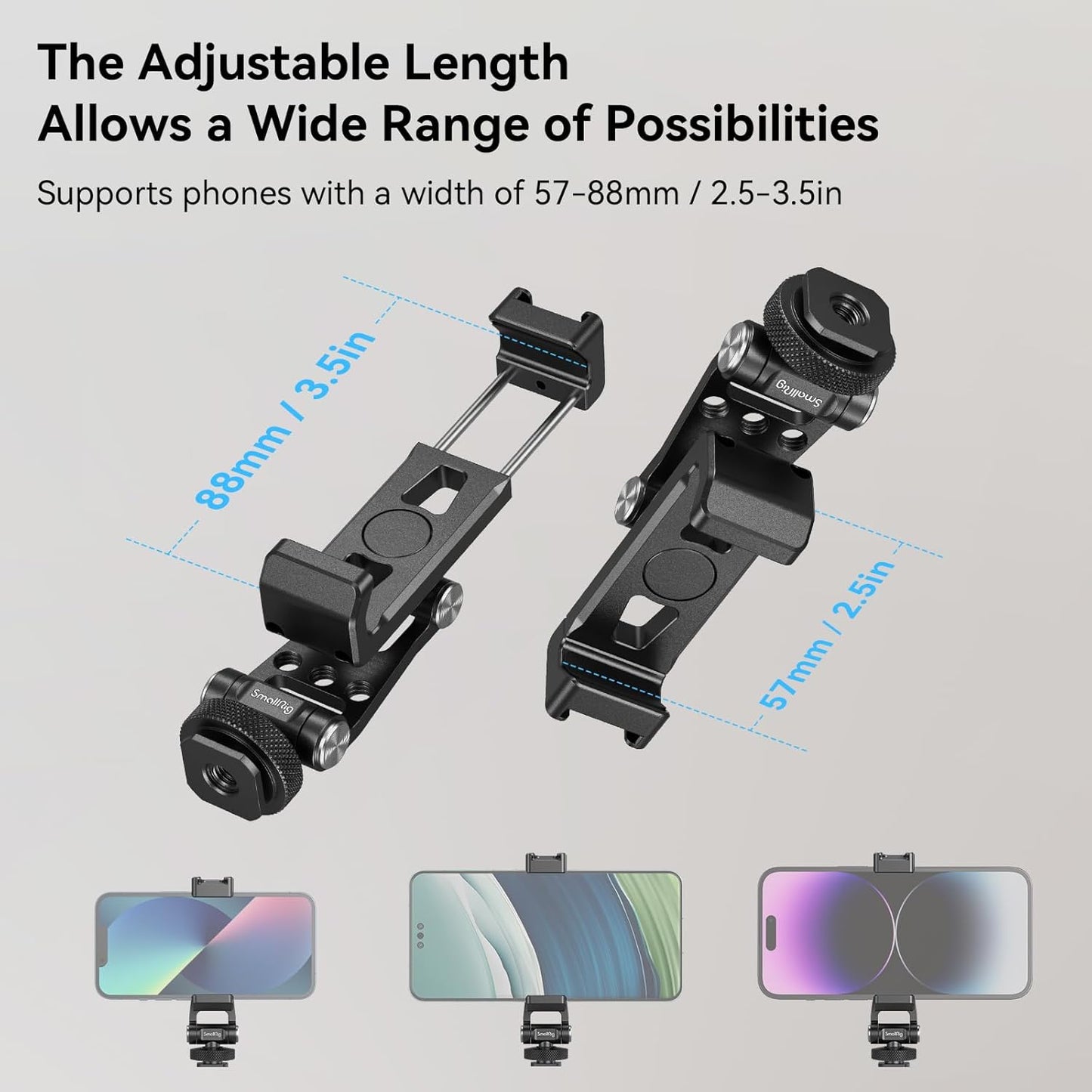 SMALLRIG Universal Metal Phone Support with Cold Shoe Mount, Smartphone Holder Adapter Support Free Adjustment Joints, Phone Tripod Mount for iPhone 16 15 14, for Samsung Galaxy etc. - 4382