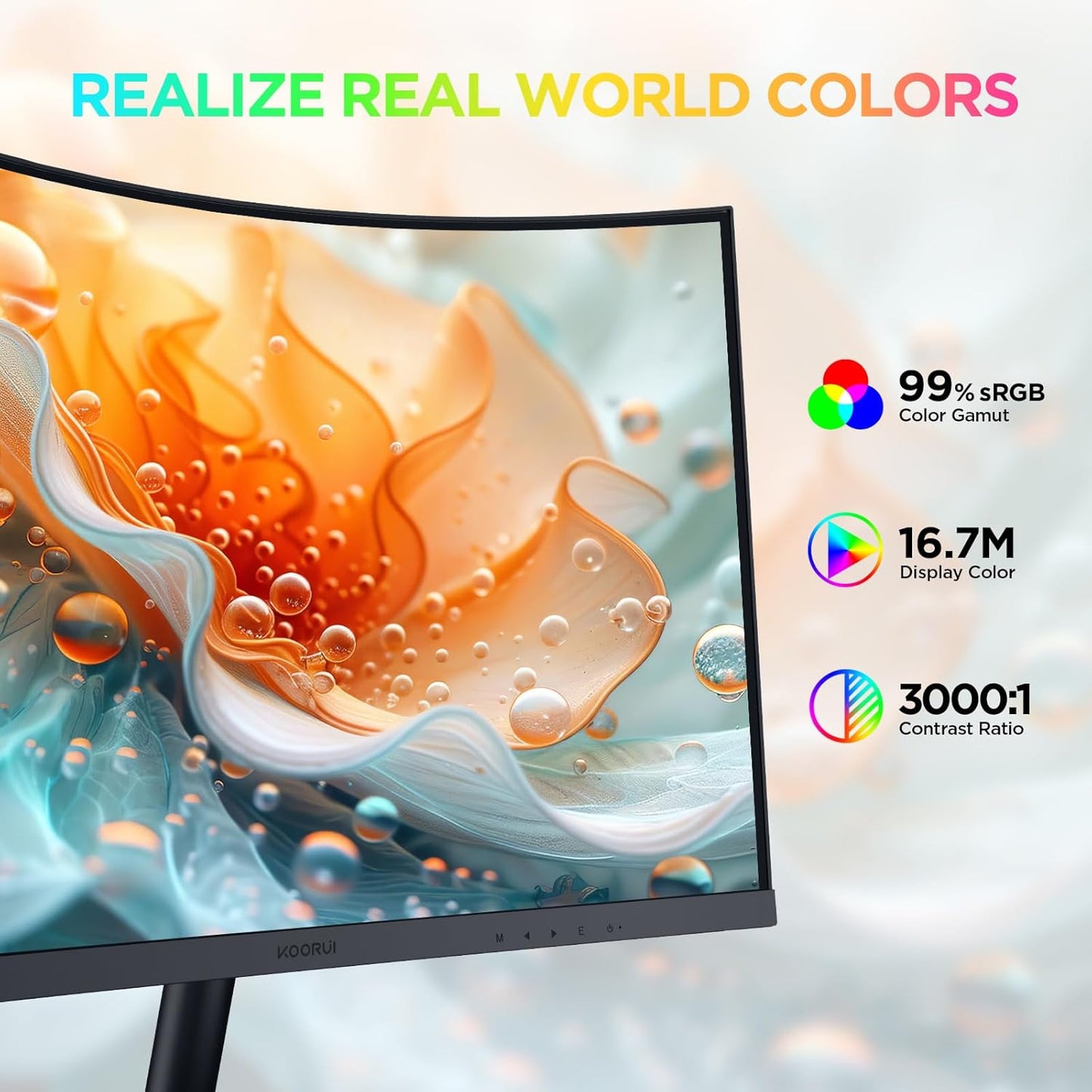 KOORUI 27 Inch Curved Monitor FHD 1080P Display, 75Hz PC Screen, Computer Monitor with HDMI VGA,Tilt Adjustable,1500R, Flick-Free Eye Care