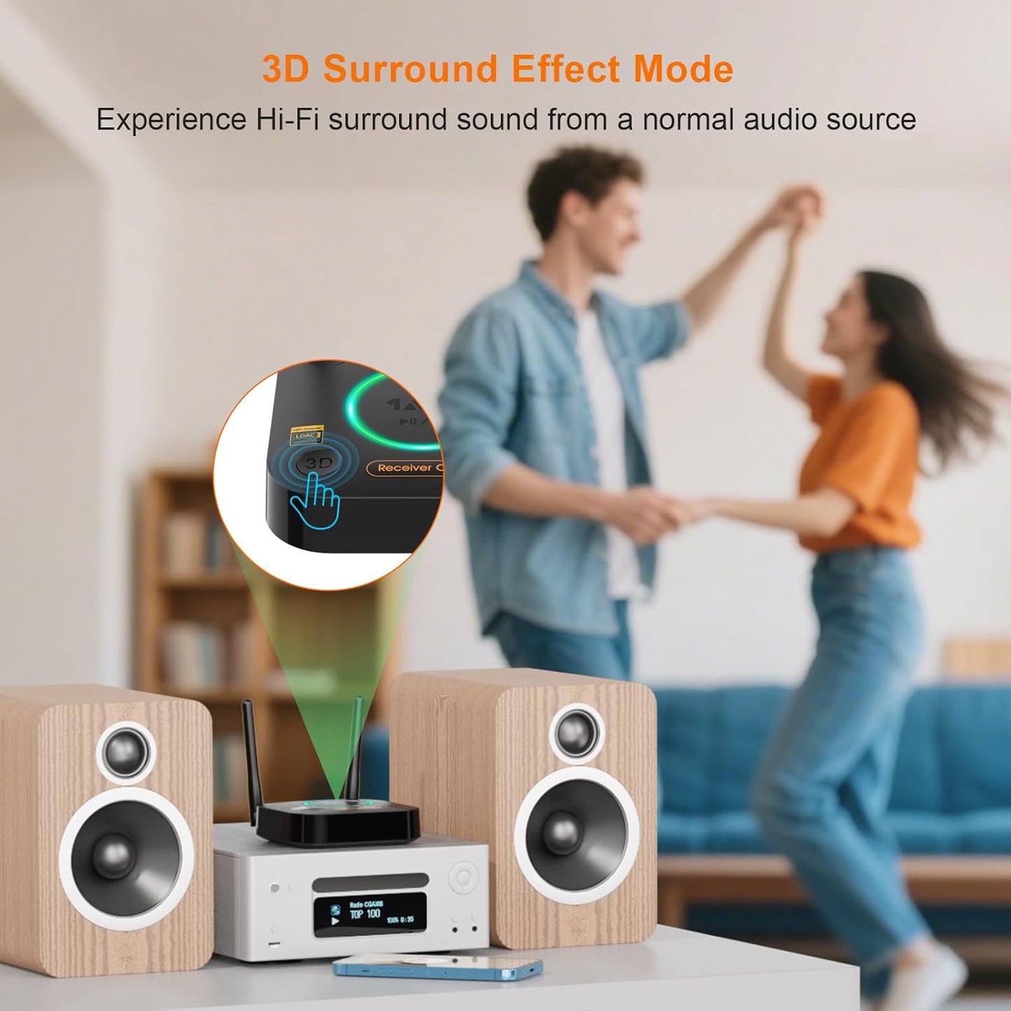 1Mii B06Ultra Bluetooth 5.2 Receiver with LDAC for Hi-Res Wireless Audio, HiFi Bluetooth Audio Adapter w/Audiophile DAC, 3D Surround aptX HD Low Latency, Optical AUX 3.5mm Coaxial for Home Stereo