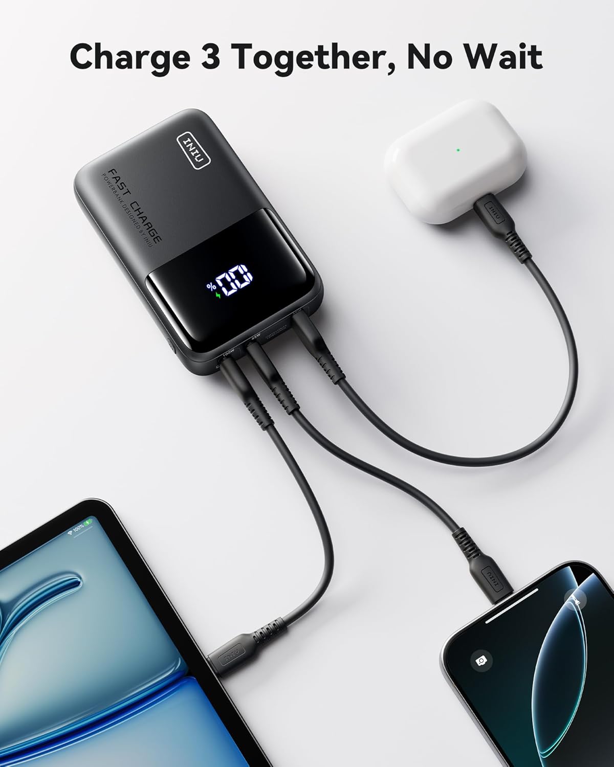 INIU Power Bank, 25000mAh 100W High Capacity Laptop & Phone Portable Charger, Fast Charging Flight Cruise Ship Family Essentials Traveling Powerbank for College Student Traveler Teen Boys Girls, White