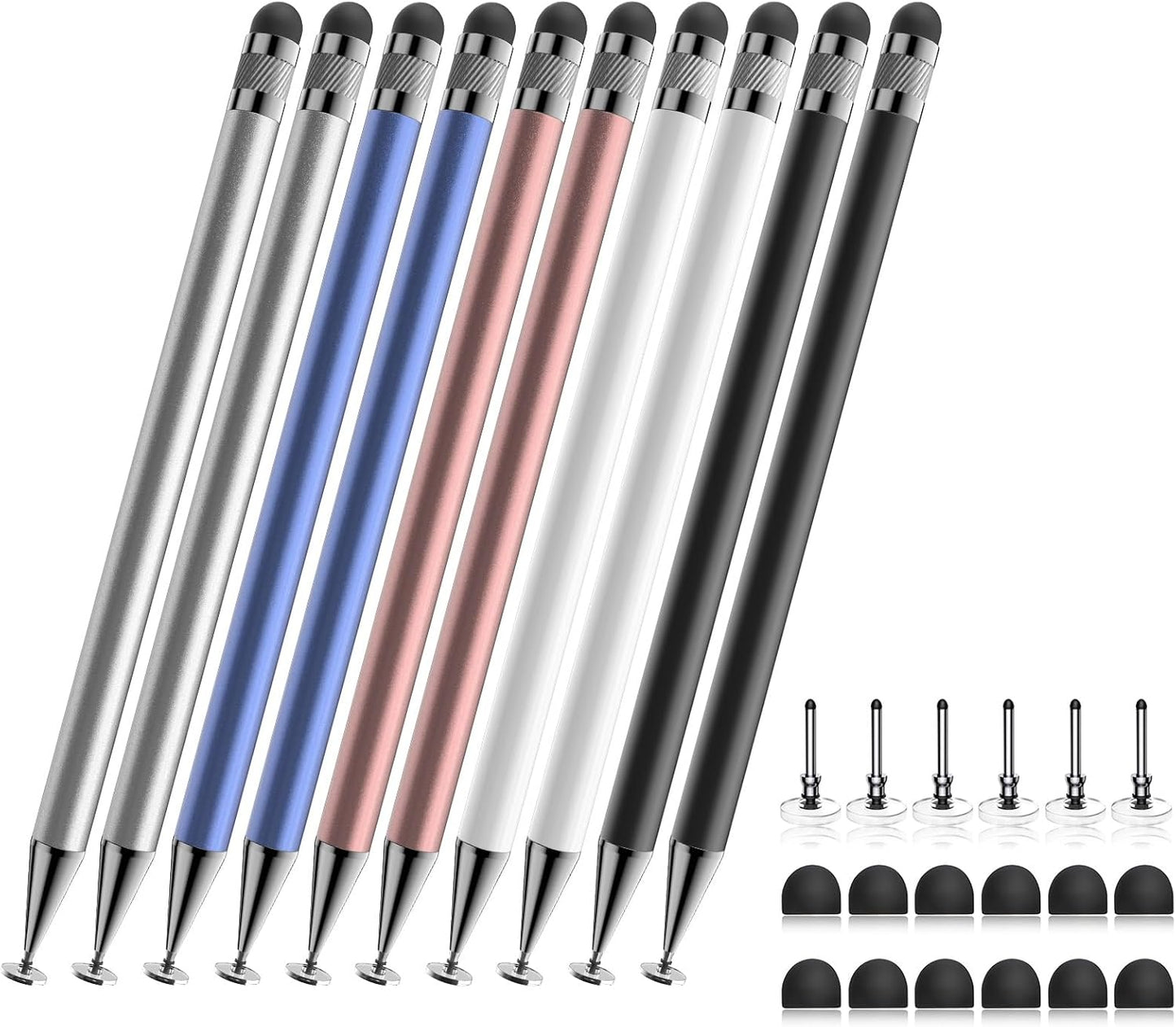 Stylus (10 Pcs),2-in-1 Stylus Pen for Touch Screen,High Precision and Sensitivity,Suitable for iPhone/ipad/Android Tablets,Compatible with All Touch Screens (Silver/Blue/Rose Gold/White/Black)