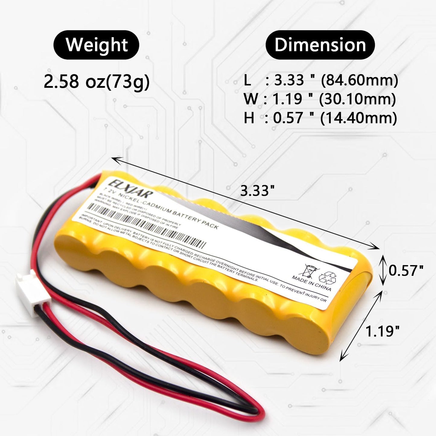 (2-Pack) 7.2V 400mAh Ni-CD Replacement Battery Pack for Rath Microtech Elevator Smartphone RP7300110 RP7000110 Custom-118 OSA229 with B830EC Connector
