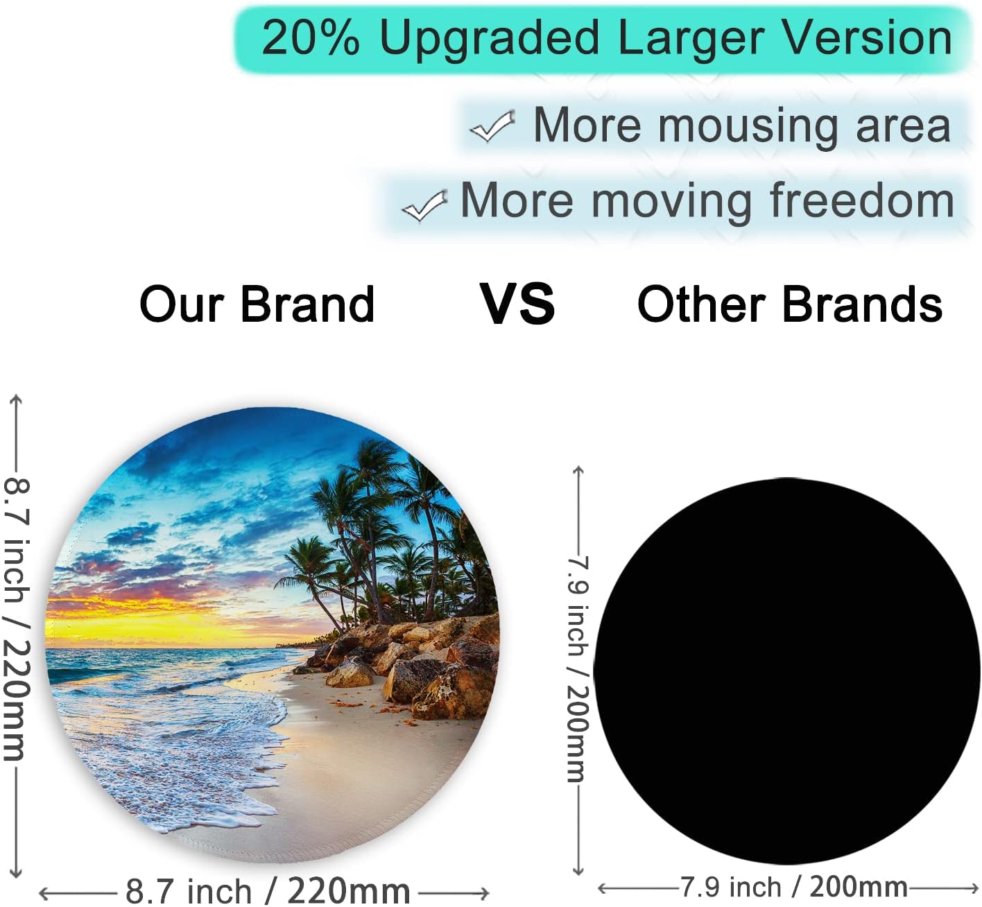 ITNRSIIET Round Mouse Pad with Stitched Edge Premium-Textured Waterproof Non-Slip Rubber Base Desktop Protection Mat Diameter 8.7 inches, Beach