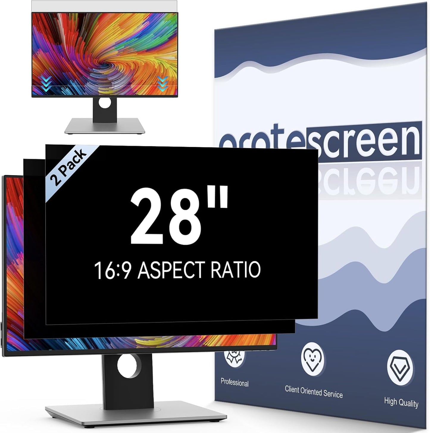 [2 Pack] Computer Privacy Screen 28 Inch for 16:9 Widescreen Monitor, Removable Eye Protection Anti Glare Blue Light Filter, Anti Scratch Computer Monitor Privacy Shield 28 In