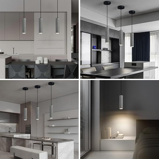 Modern Black LED Concrete Pendant Light Kitchen Islandceiling Light Fixture Pendant Lighting for Dining Room Coffee Club Resturant Bar Living Room(3-Pack)
