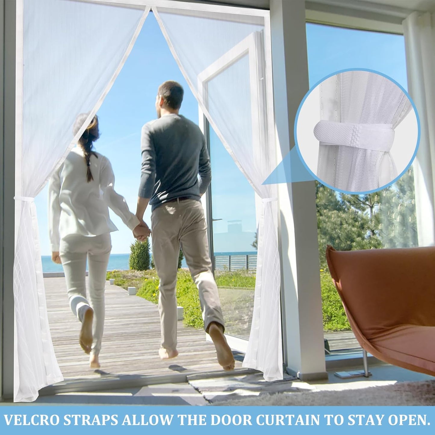 Magnetic Screen Door - Self Sealing, Heavy Duty, Hands Free Mesh Partition Keeps Bugs Out Let Breeze in- Pet and Kid Friendly - Keep Open Feature (White, Fit Door Size 34 x 78 Inch)