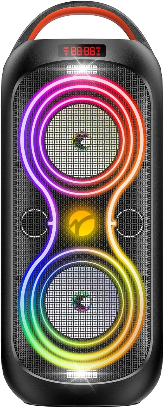 Portable Bluetooth Speaker with 120dB Loud Sound, Dynamic LED Lights, 5 RGB Modes, Bluetooth 5.3, USB/TF/AUX/FM/Mic Input/TWS, Built-in Handle, Party Speaker for Home, Outdoor, Party, Camping (RGB)