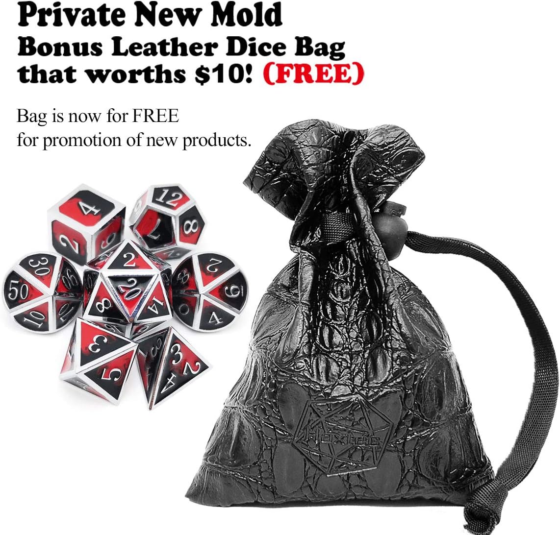 Haxtec DND Metal Dice Set D&D Red and Black Metal DND Dice Compatible with Dungeons and Dragons RPG Games-Vampire(Silver Black Red)