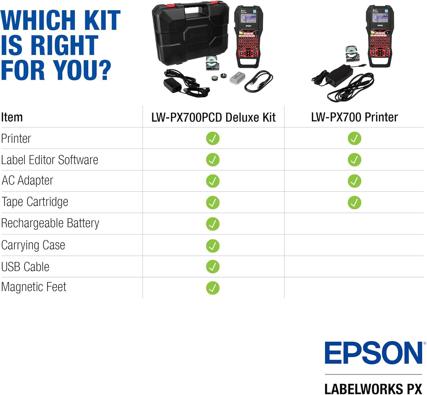 LABELWORKS Epson LW-PX700PCD Industrial Label Maker Kit - Complete Kit with Accessories, Compatible with Large Variety of Tape Types, Portable Handheld Label Printer