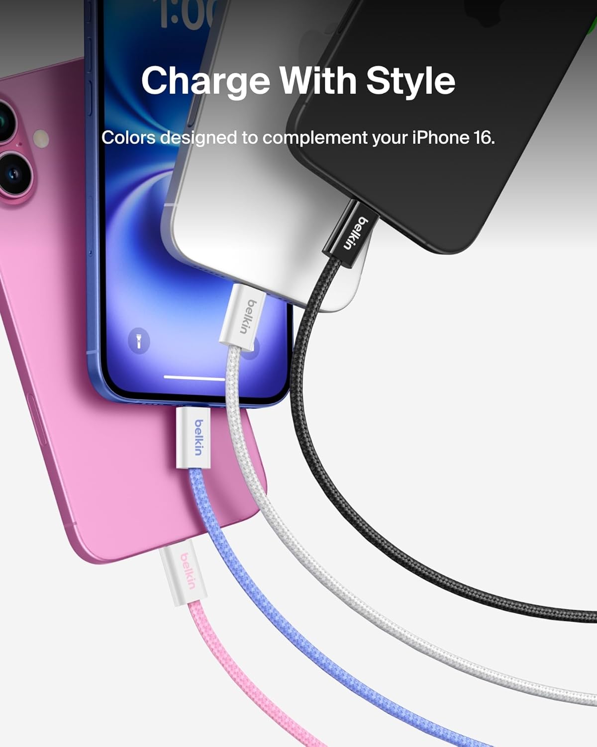 Belkin USB C to USB C Cable, 6.6ft, 60W - Type C Charger, iPhone Charger Cord, Soft, Braided, Flexible for iPhone 16, Galaxy S25, Pixel 9, Airpods, iPad Pro, Tablet & More, Travel Essentials - Black