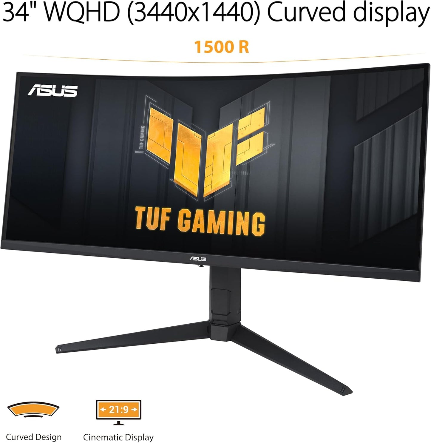 ASUS TUF Gaming 34” 1440P 1500R Curved Monitor (VG34VQL3A) - QHD (3440 x 1440), 180Hz, 1ms, Extreme Low Motion Blur, Freesync Premium Pro, 125% sRGB, DisplayHDR 400, Height Adjustable, 3 year warranty