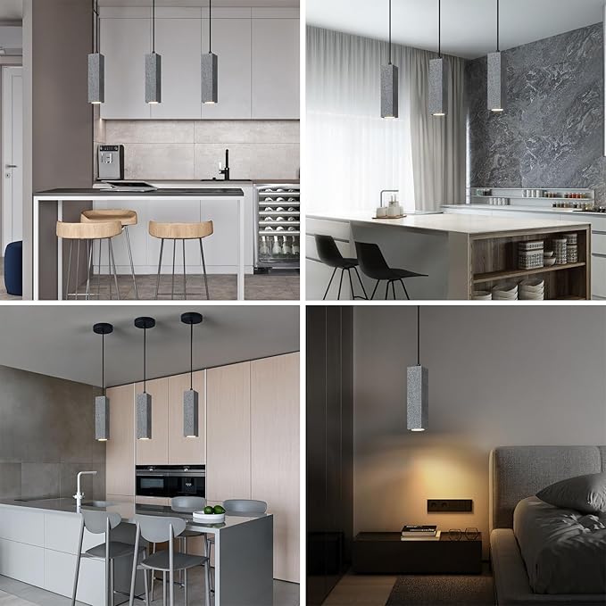 Modern Black Square LED Concrete Pendant Light Kitchen Islandceiling Light Fixture Pendant Lighting for Dining Room Coffee Club Resturant Bar Living Room(1-Pack)