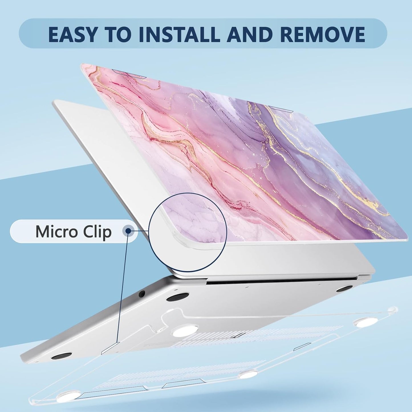 Compatible with MacBook Air 15 inch Case, M4 A3241/M3 A3114/M2 A2941 (Released 2025 to 2023), Hard Shell, Keyboard Cover, Screen Protector, Webcam Cover & Type-C Adapter, Pink Marble
