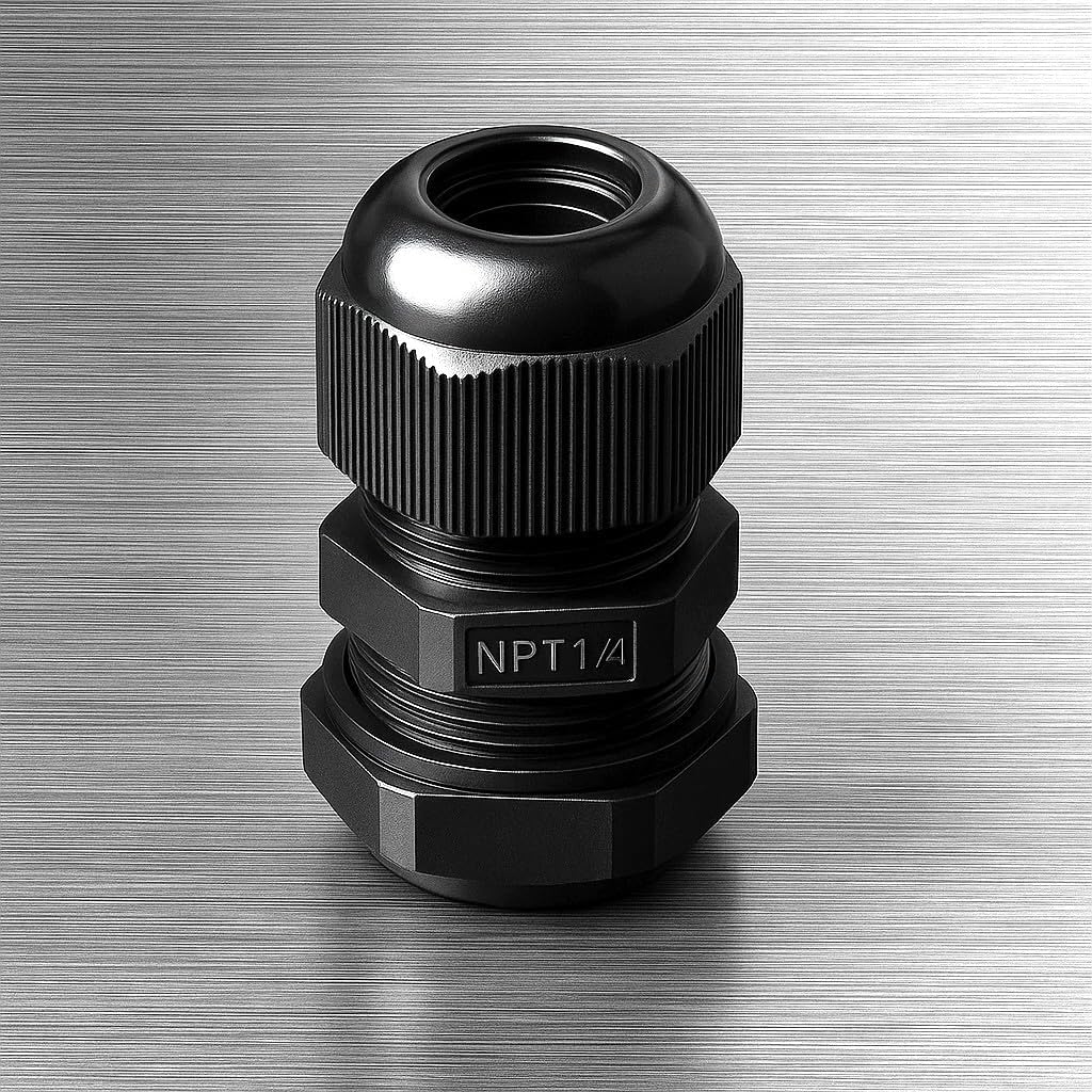 MGI SpeedWare 1/4" NPT Strain Relief Nylon Cord Grip Cable Glands, Black Plastic Grommet 5-Pack