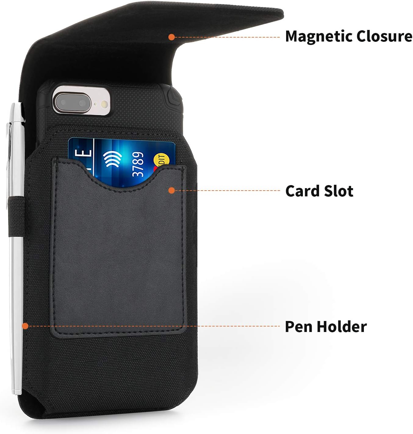 BECPLT for iPhone 16/15/14/13/12 Pro & Galaxy S24/S23/S22/S21 - Nylon Phone Holster with Belt Clip, Loops - Black