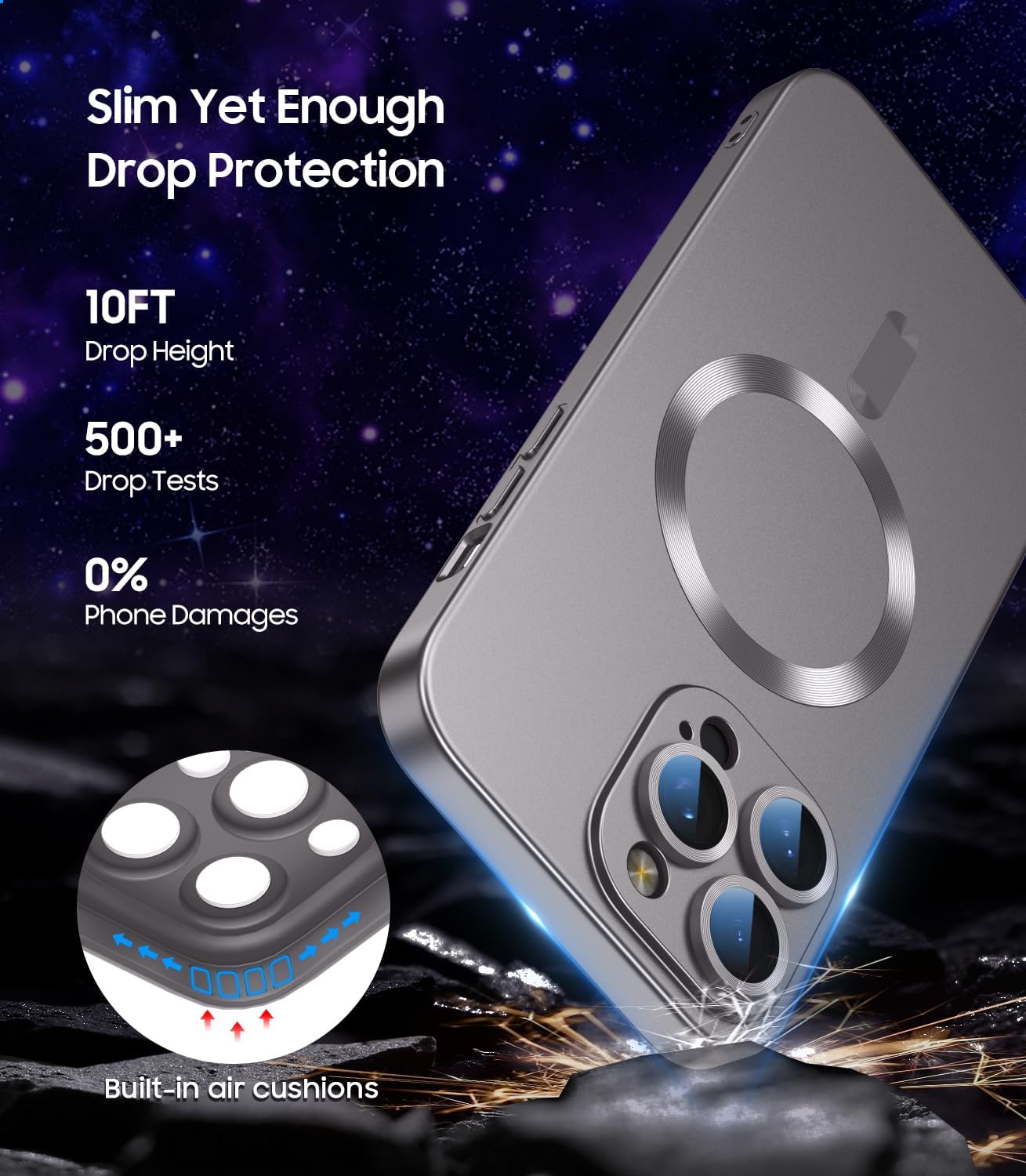 Magnetic for iPhone 15 Pro Case [Compatible with MagSafe][Built-in Camera Lens Protector] Slim Soft Silicone Bumper Shockproof Metallic Shine Phone Case (Gray)
