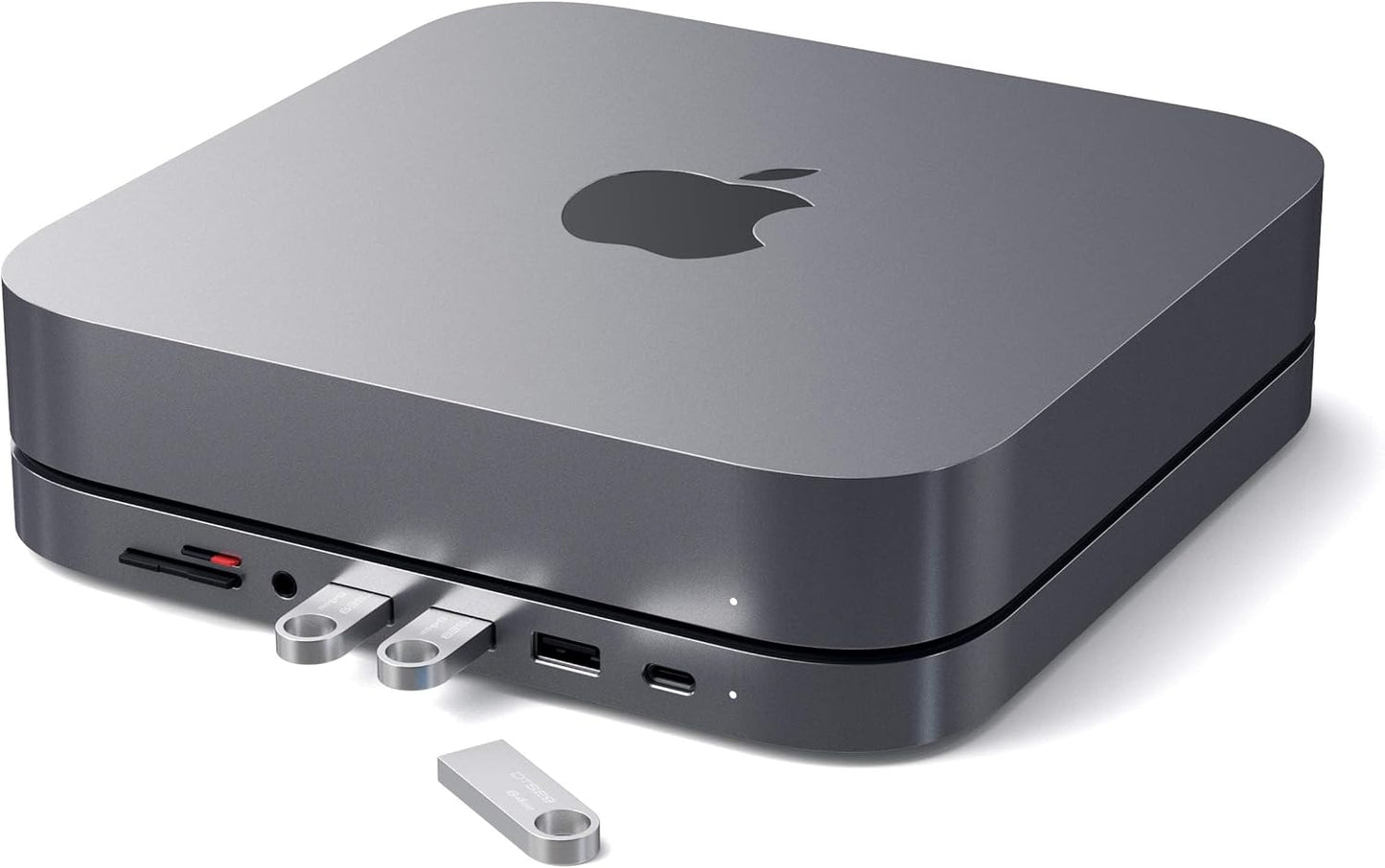 Satechi USB C Hub, Type-C Aluminum Stand & Hub, USB-C Data Port, Micro/SD Card Readers, USB 3.0 & Headphone Jack Port, for Mac mini M2/M1 (Not Compatible with M4) - Space Gray