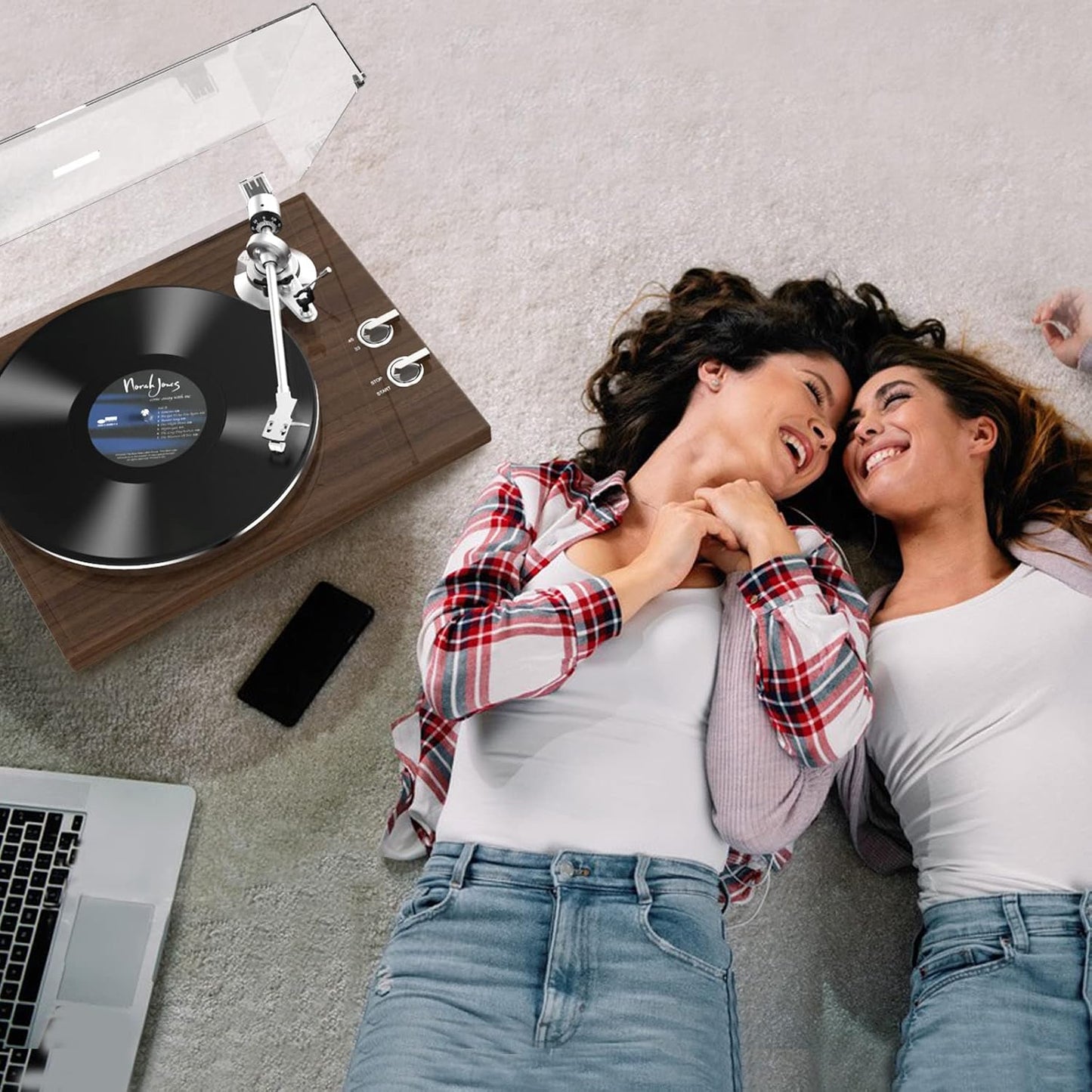 Turntable Record Player Wireless Output Vinyl Players Aluminium Platter and Tonearm Belt-Drive LP Turntables 33 45 RPM Phono Audio AT-3600L MM Cartridge RCA Line USB Digital to PC Recording Dark Brown