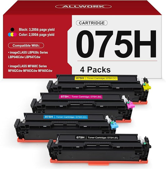 075H 075 High Capacity Toner Compatible Replacement for Canon 075h Toner Cartridge Set Works for Canon Color imageCLASS MF662Cdw MF663Cdw MF665Cdw LBP646Cdw LBP647Cdw LBP640 MF660 Printer Ink, 4-Pack