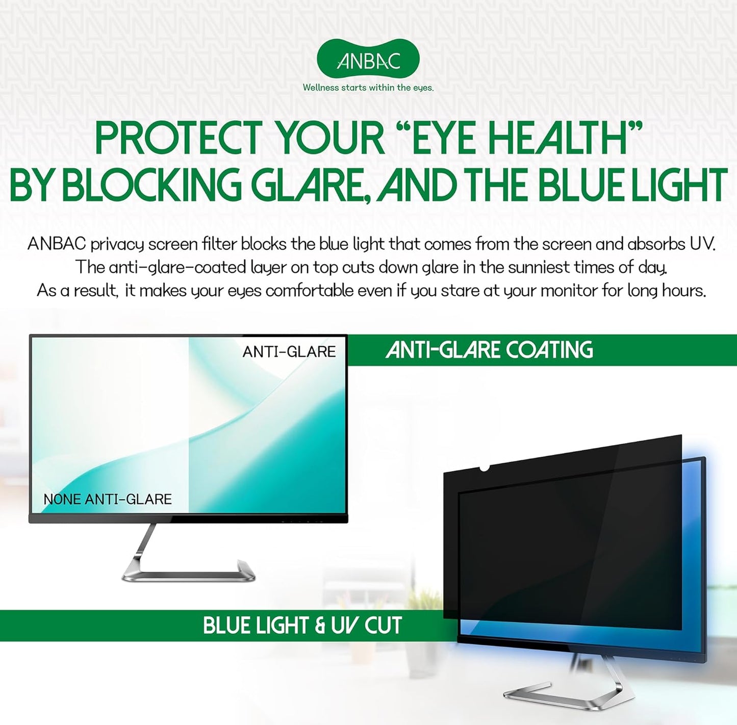 27 Inch Desktop Privacy Screen Shield for 16:9 Wide Monitor - Anti Glare Computer Privacy Screen Cover | Blue Light Blocking Screen Protector | Scratch Resistant UV Filter | Attachment Type