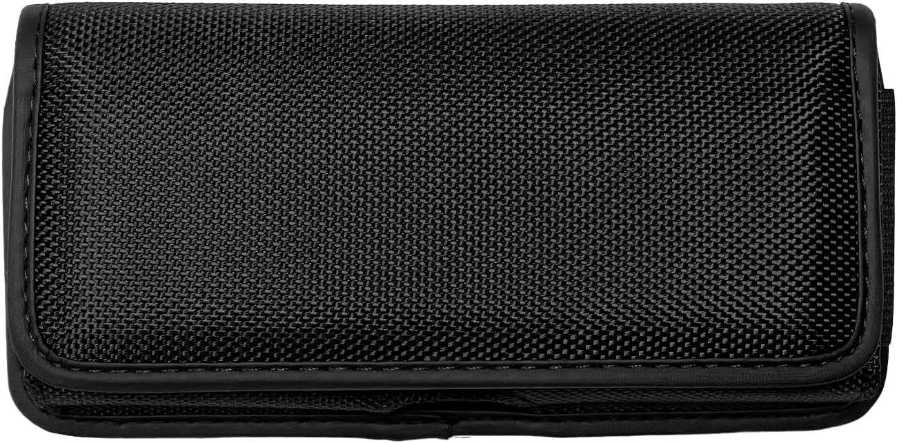 Nylon Cell Phone Holster for Cricket Vision Plus, Icon 2, Influence, Google Pixel 5a, 6, 6a, LG Harmony 4 G7 G8 K40 K22 - Horizontal Case Canvas Waist Carrying Pouch with Belt Clip/Loops, Black