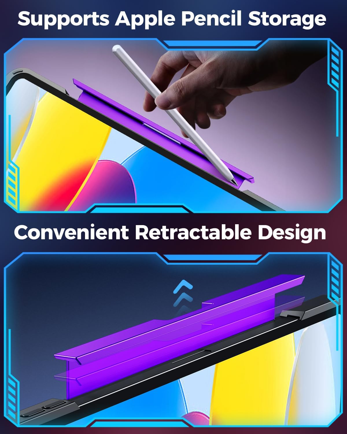 SIBEITU Keyboard Case for iPad A16 11th Gen 11" 2025 & 10th Gen 10.9" 2022, Clear Wireless Keyboard Protective Cover with Multi-Touch Trackpad, 7-Color Backlight & 3-Brightness, 360 Rotatable, Purple