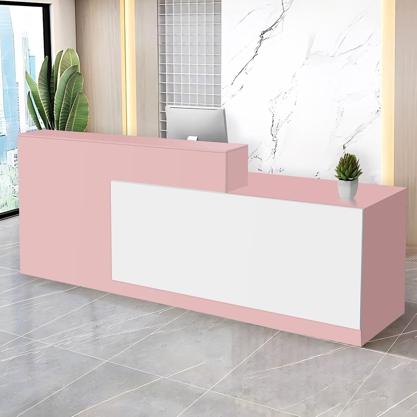 Reception Desk with Counter Modern Checkout Counter with Lockable Drawer Keyboard Tray Receptionist Desk for Office Salon Reception Table T Right 47inch/120cm