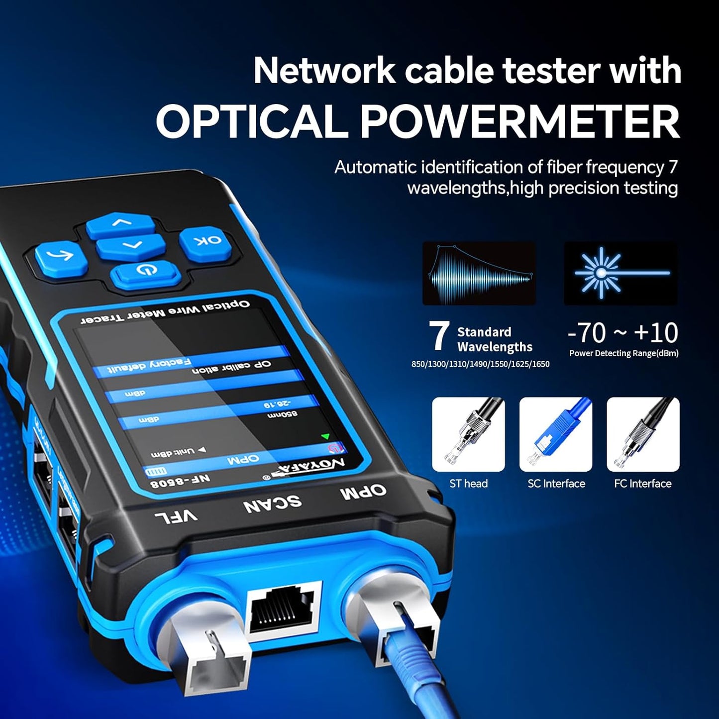 NOYAFA NF-8508 Network Cable Tester Kit with RJ45 Crimp Tool, Ethernet Cable Tester with Optical Power Meter, RJ45 Network Tester with Crimper Stripper Cutter for Cat5 Cat6 Cat7 8P8C