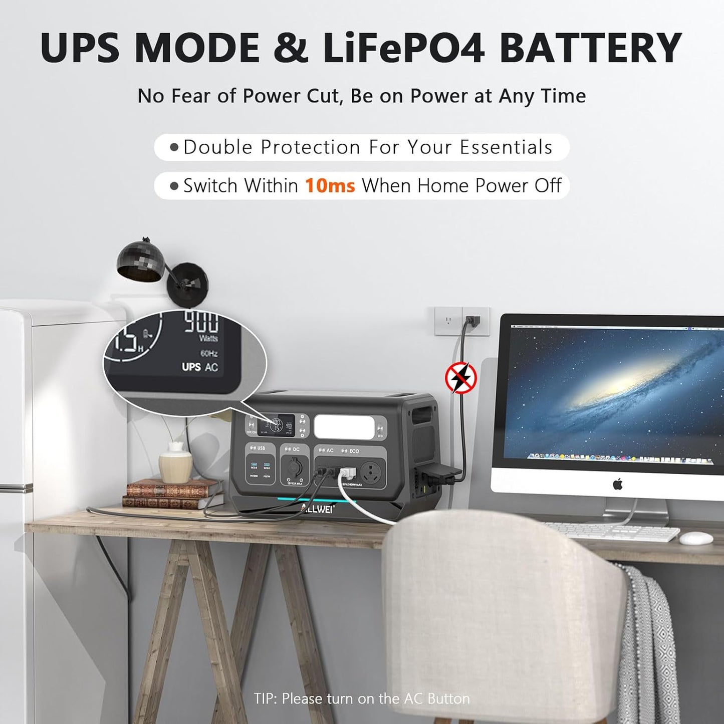 ALLWEI LiFePO4 Solar Generator 2400W(Surge 4800W) with 2x 400W Solar Panels, 2048Wh Portable Power Station, 4 AC Outlet, Expandable to 10240Wh, UPS Battery Generator for Outdoor RV Camping Home Use