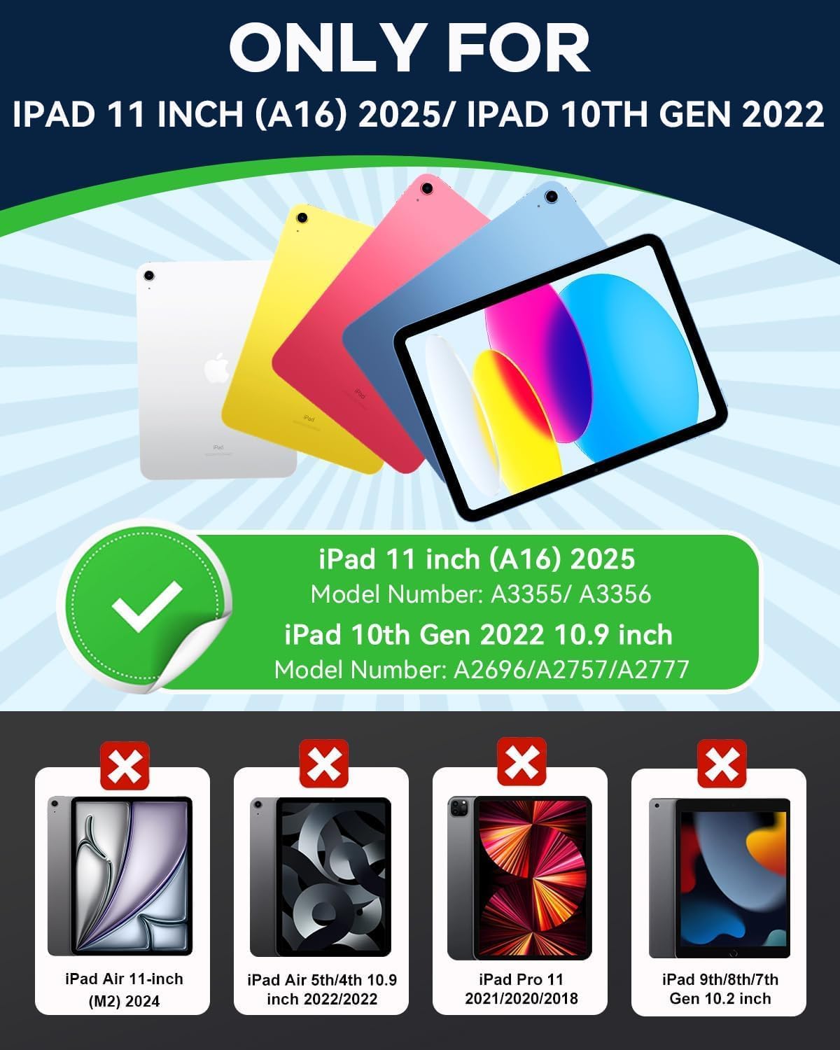 Cantis Case for iPad 11-inch (A16) 2025/ iPad 10th Generation 2022 (10.9 inch) with Screen Protector, iPad 11th Case with 360 Degree Rotating Stand/Shoulder Strap/Pencil Holder, Black+Green